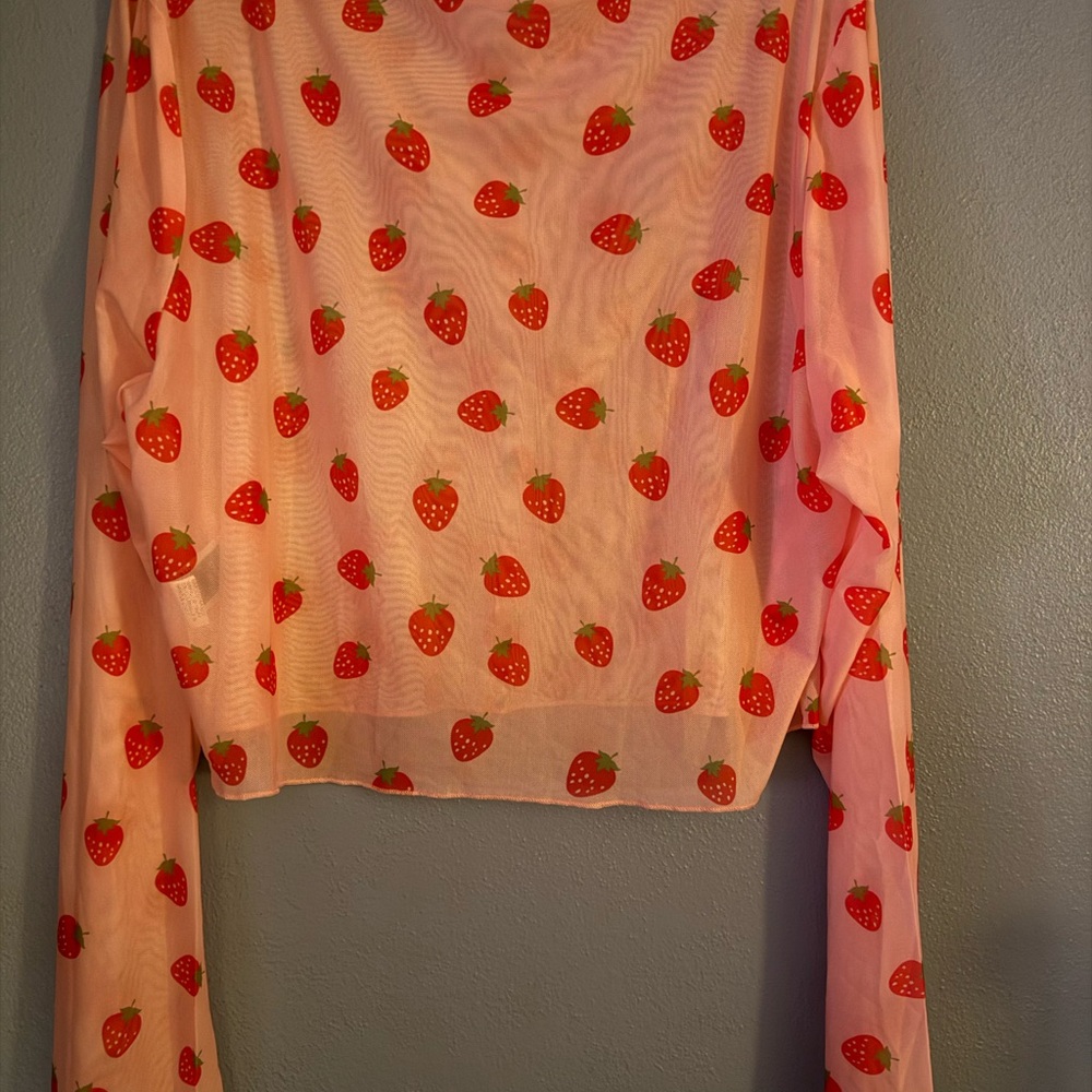 SHEIN Pink Strawberry Sheer Blouse